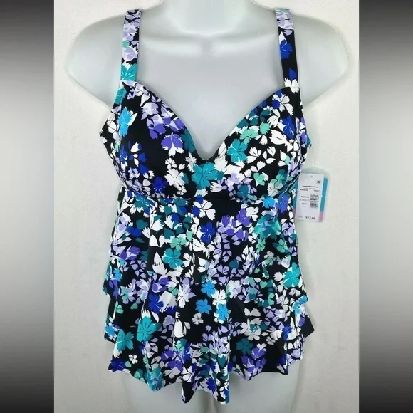 Swim Solutions $72 Dancing Queen Triple Tiered Tankini Swim Top Size 8 - Picture 2 of 4